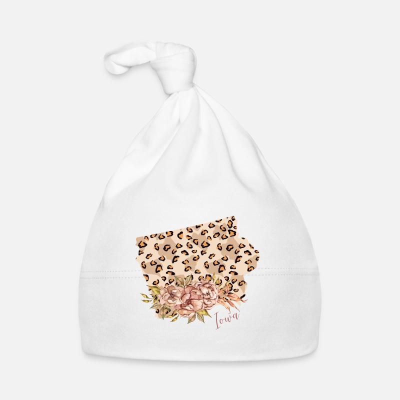 Leopard Pattern Map Leo State Of Iowa Organic Baby Cap