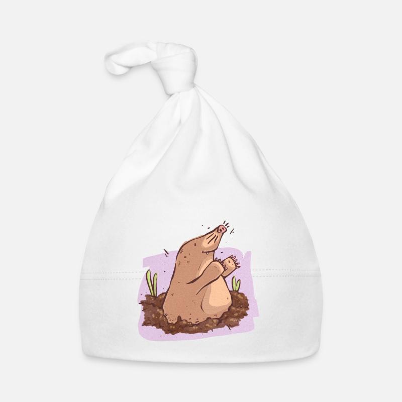 Taupes dans la terre - Bonnet bio Bébé - blanc