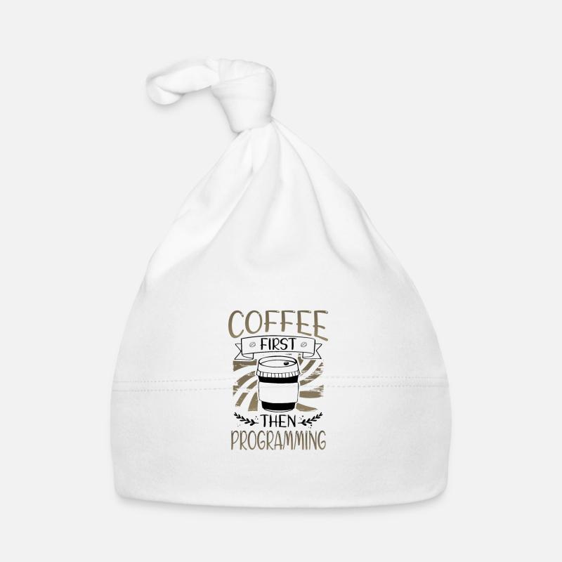 Programmierer schenkt zuerst Kaffee und dann Programmierung Baby Bio-Mütze