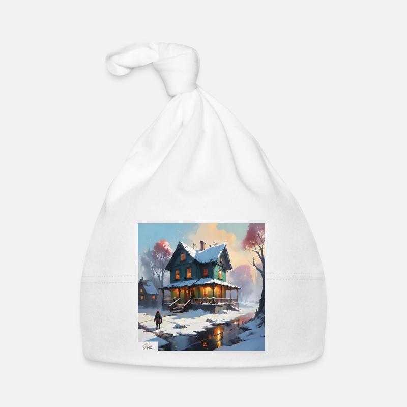 Maison d’hiver calme - Bonnet bio Bébé - blanc
