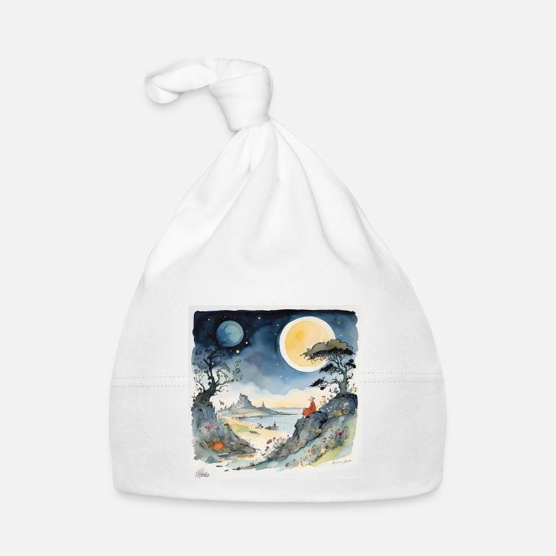 dessin animé de paysage de rêve nocturne - Bonnet bio Bébé - blanc