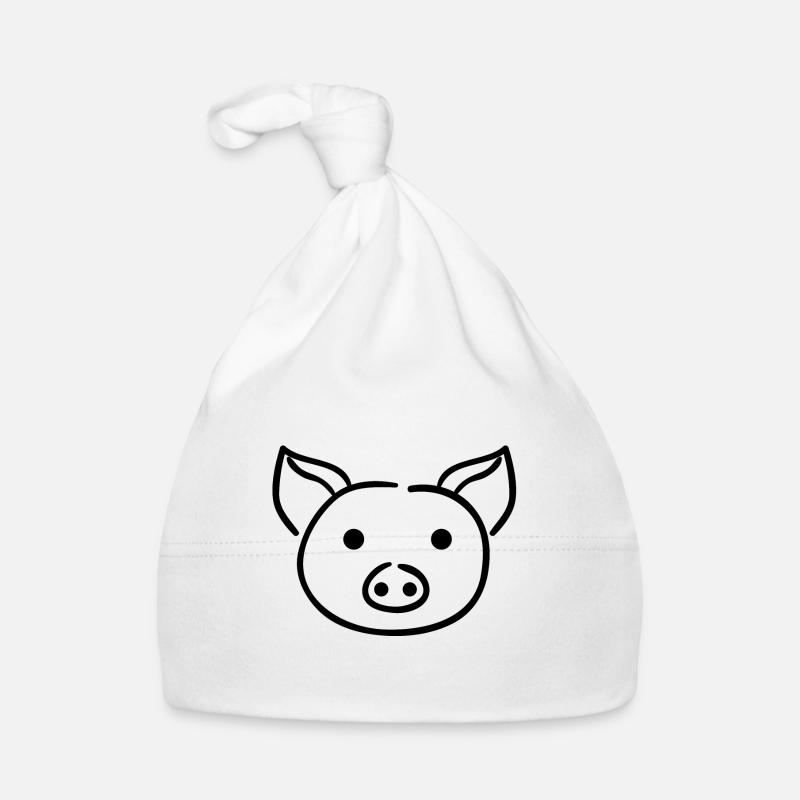Cochon - dessin au trait - Bonnet bio Bébé - blanc