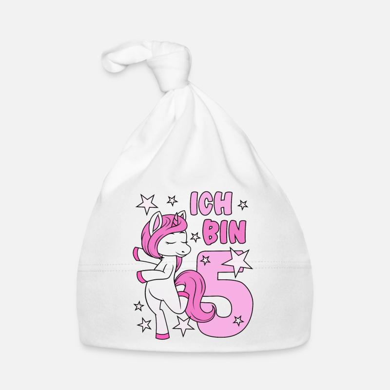 5. Geburtstag Mädchen süßes rosa Einhorn Ich bin 5 - Baby Bio-Mütze - Weiß