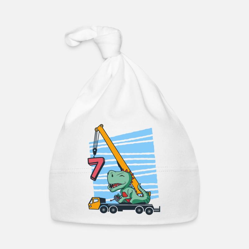 7 years 7th Birthday Mobile Crane Dinosaur Organic Baby Cap