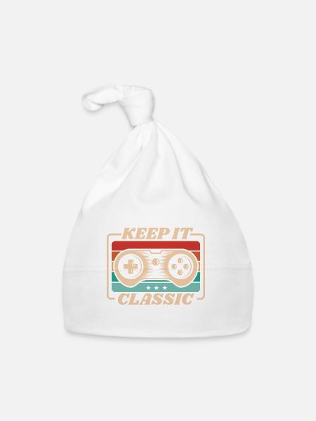 Retro Zocker Sprüche Gaming Geschenk - Baby Bio-Mütze - Weiß - Vorne