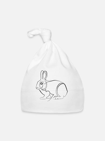 Kaninchen Hase - one-line drawing - Baby Bio-Mütze - Weiß - Vorne