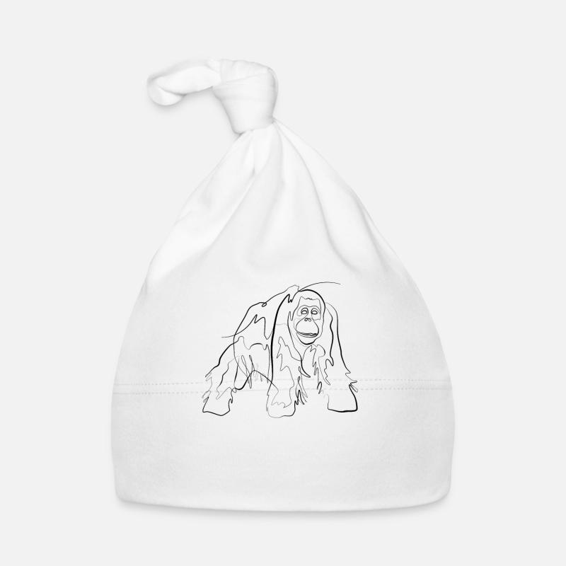 Singe Orang Outan - one line drawing - Bonnet bio Bébé - blanc