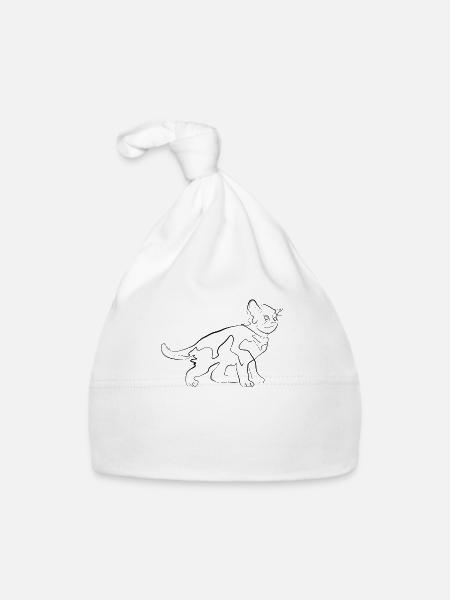Baby Cat - one line drawing - Organic Baby Cap - white - Front