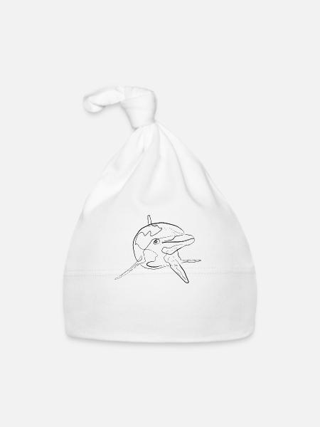 Dolphin Marine Animal - one line drawing - Organic Baby Cap - white - Front