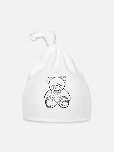 Teddy bear - one line drawing - Organic Baby Cap - white - Front