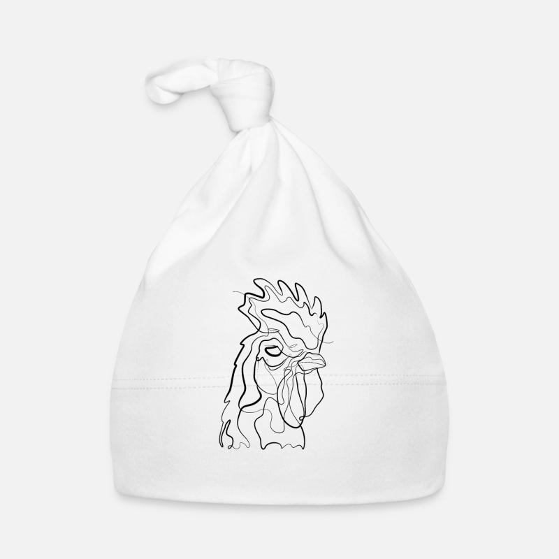 Coq - one line drawing - Bonnet bio Bébé - blanc