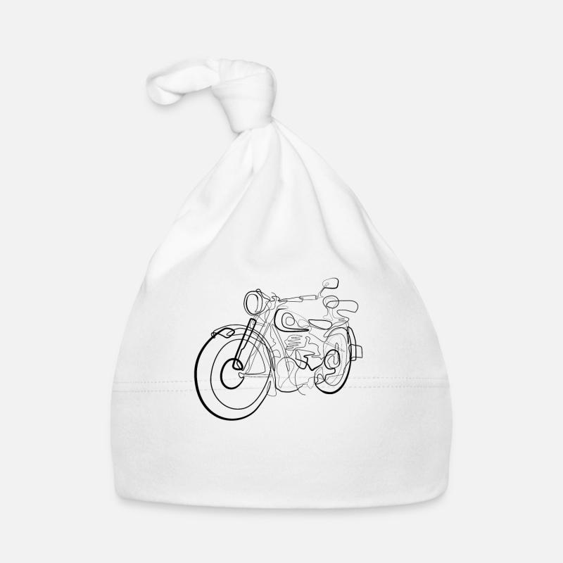Motorrad Chopper Biker - one line drawing - Baby Bio-Mütze - Weiß