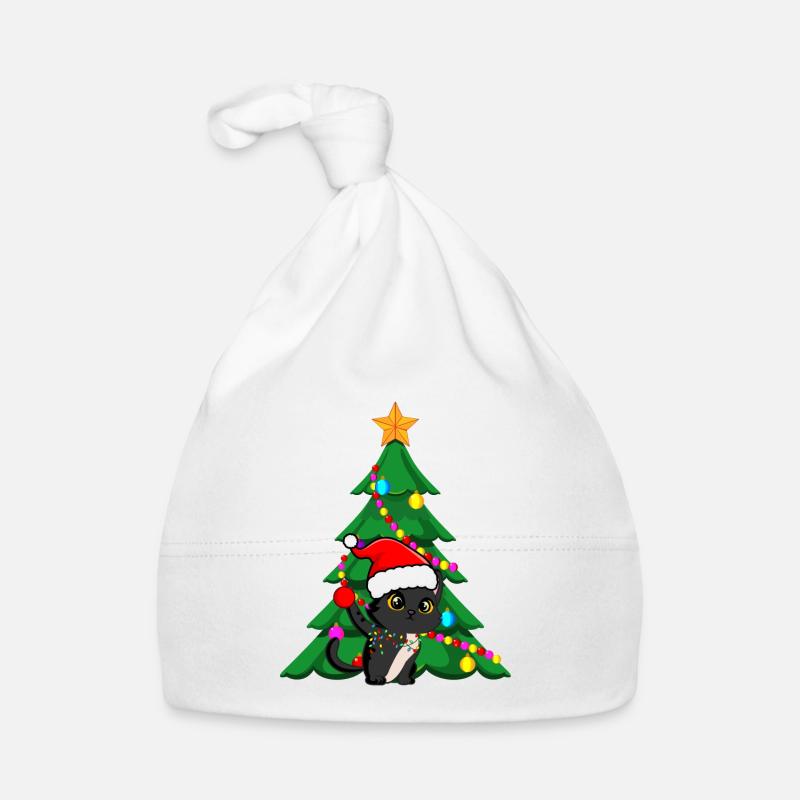 Noël chat noir de Noël - Bonnet bio Bébé - blanc