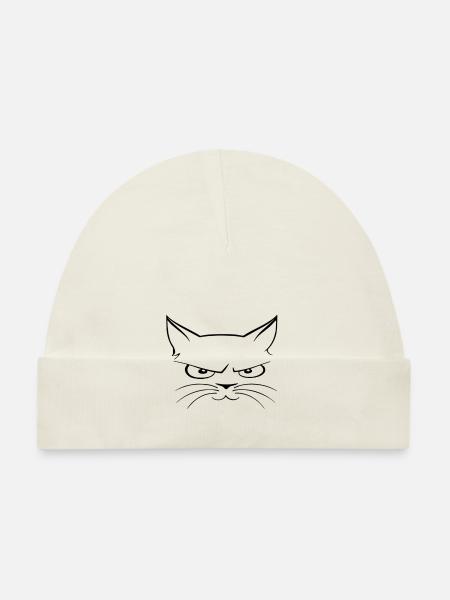 Un chat souriant à la fois sinistre et espiègle - Bonnet bio Bébé - blanc - Devant