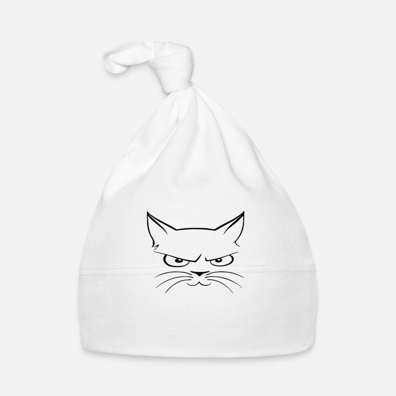 Un chat souriant à la fois sinistre et espiègle - Bonnet bio Bébé - blanc