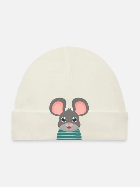 Mouse with big ears - Organic Baby Cap - white - Front