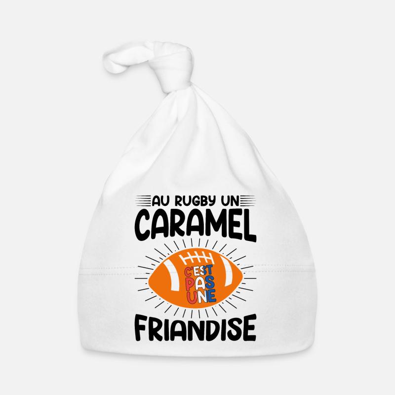 Au Rugby Un Caramel C'est Pas Une Friandise - Bonnet bio Bébé - blanc