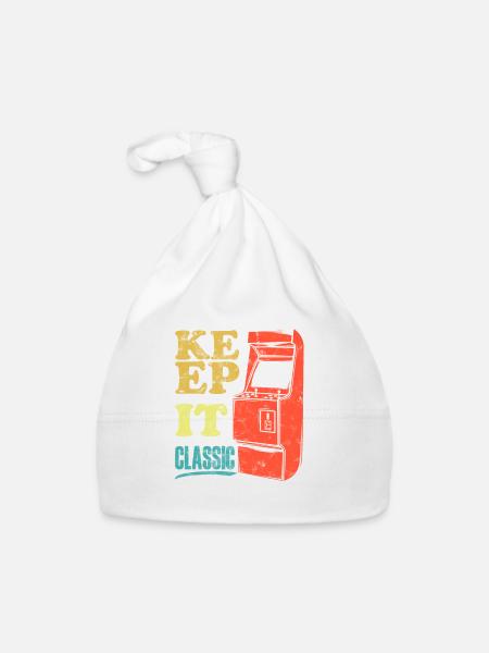 Keep It Classic - Retro 90er Arcade-Spiele - Baby Bio-Mütze - Weiß - Vorne