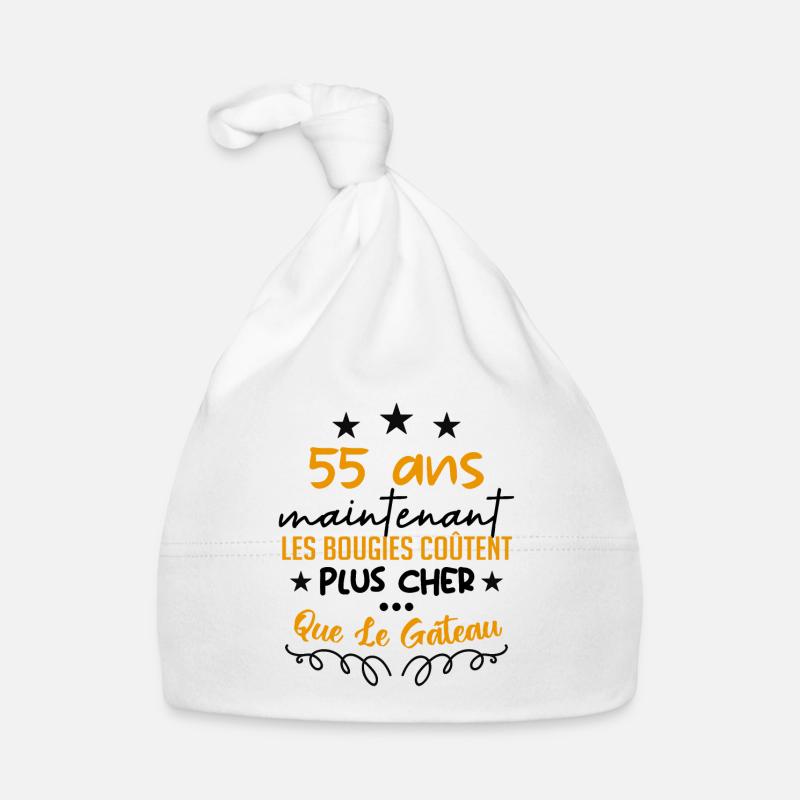 humour anniversaire 55 ans - Bonnet bio Bébé - blanc