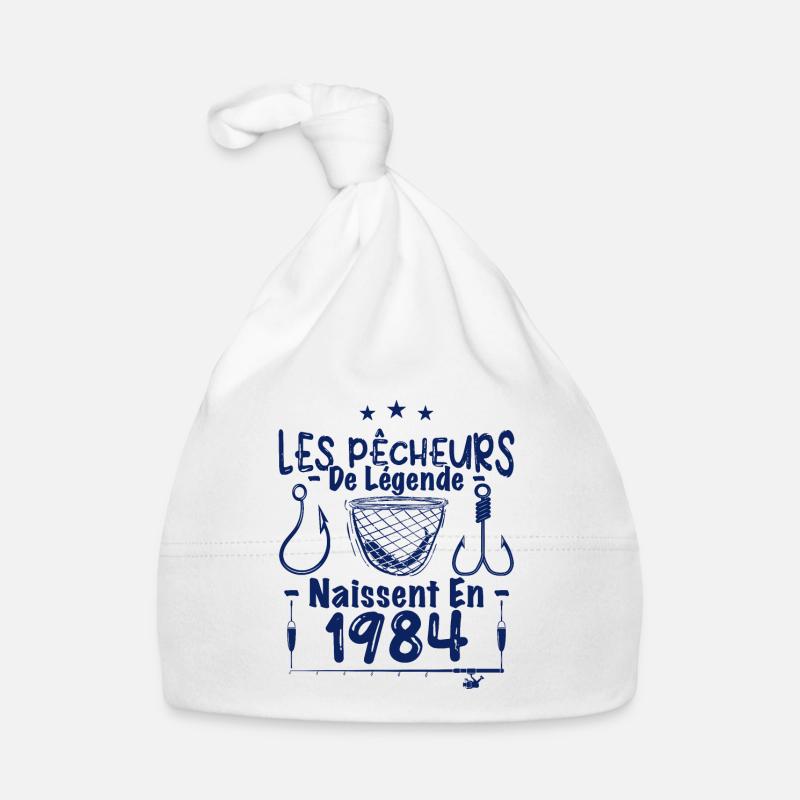 Pêcheur / Anniversaire né en 1984 / Cadeau Pêche - Bonnet bio Bébé - blanc