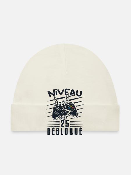 Niveau 25 Débloqué | cadeau de joueur - Bonnet bio Bébé - blanc - Devant