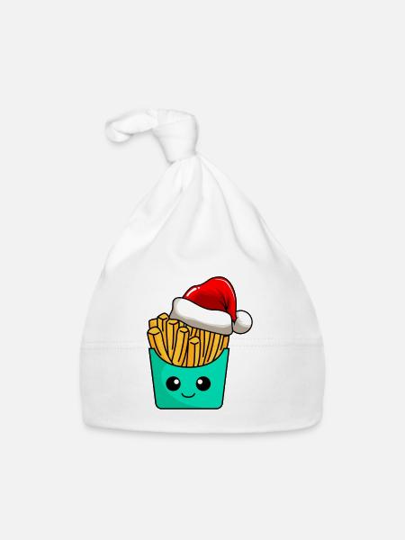 Pommes Weihnachten Comic Xmas - Baby Bio-Mütze - Weiß - Vorne