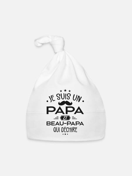 Papa Et Beau-Papa Qui Déchire - Cadeau Papas - Bonnet bio Bébé - blanc - Devant