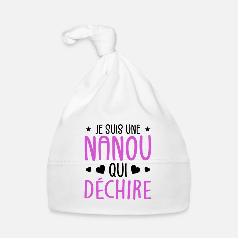 Ich bin ein Nanou, der das Geburtstagsgeschenk zerreißt Baby Bio-Mütze