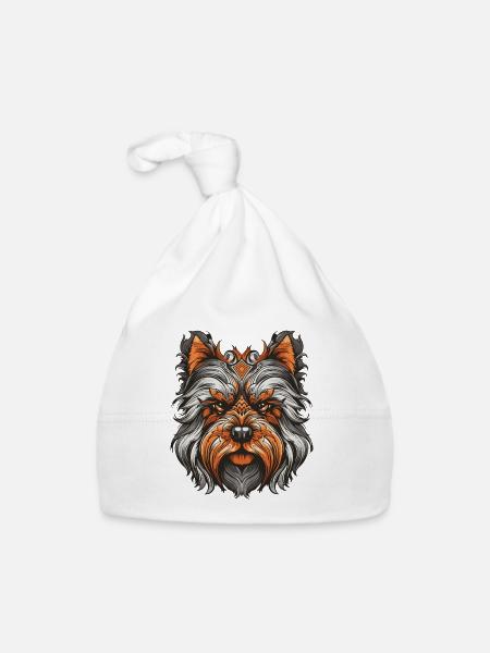 Yorkshire Terrier Hund Portrait - Baby Bio-Mütze - Weiß - Vorne