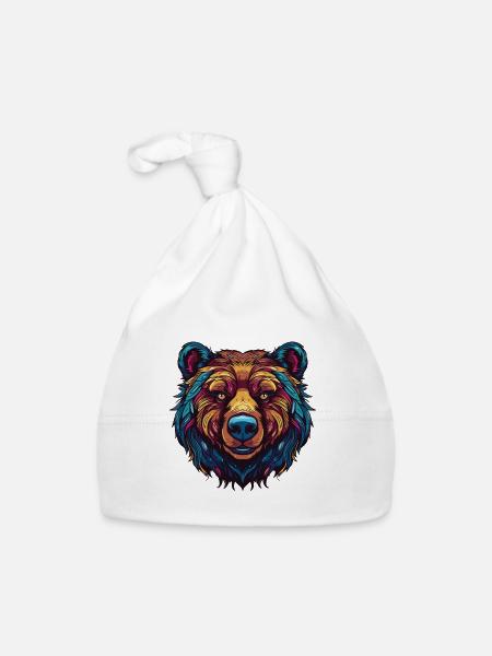 Portrait d’ours - Bonnet bio Bébé - blanc - Devant
