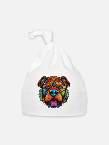 Bulldog Hund Portrait - Baby Bio-Mütze - Weiß - Vorne