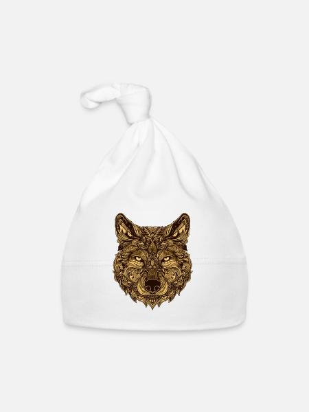 Wolf Kopf Tier - Baby Bio-Mütze - Weiß - Vorne