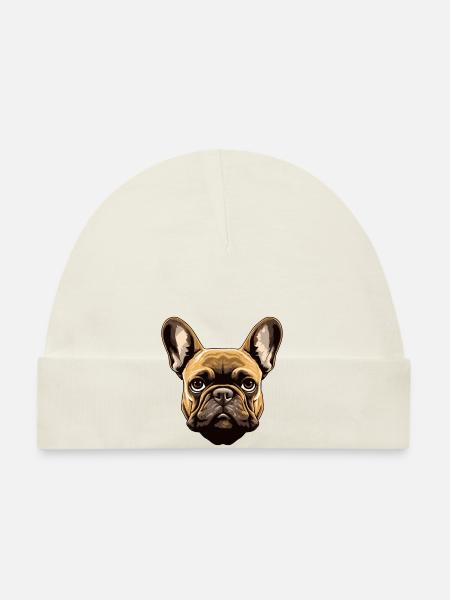 French Bulldog Dog Head - Organic Baby Cap - white - Front