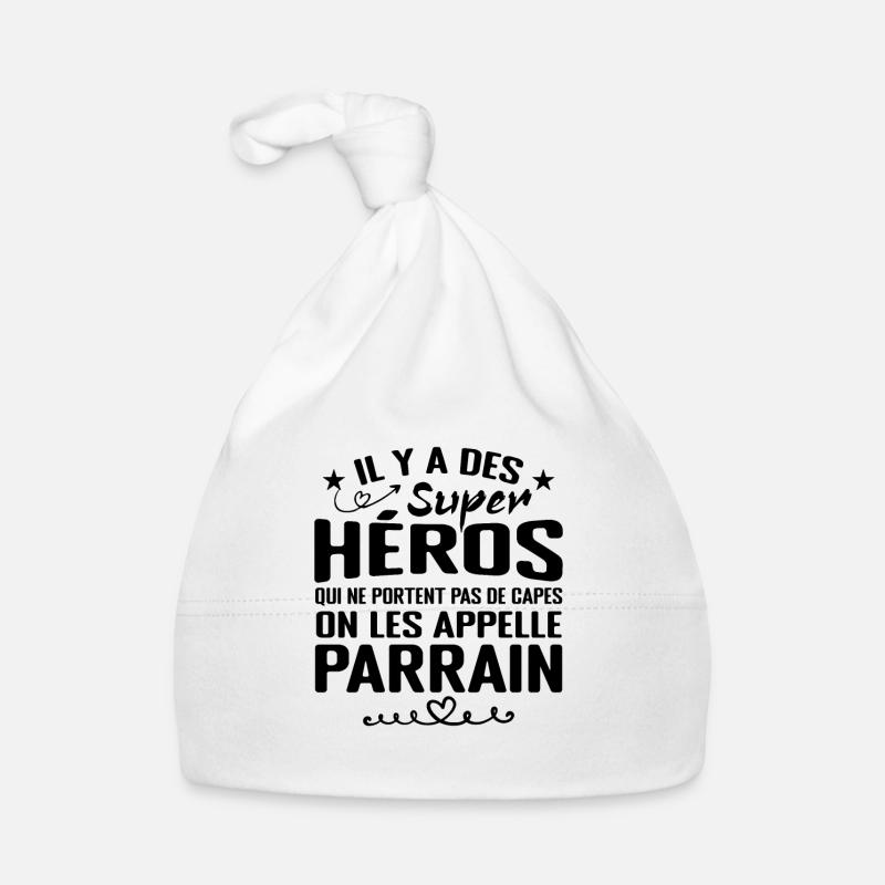 Parrain Super Héros Cadeau Humour Parrain - Bonnet bio Bébé - blanc