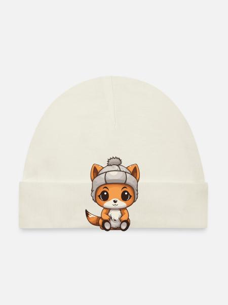 Écureuil Animal d’hiver Bande dessinée mignonne - Bonnet bio Bébé - blanc - Devant