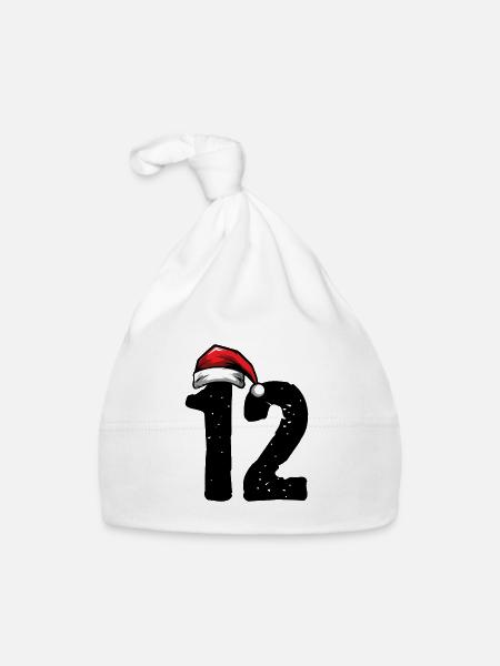 12 Zahl Weihnachten - Baby Bio-Mütze - Weiß - Vorne