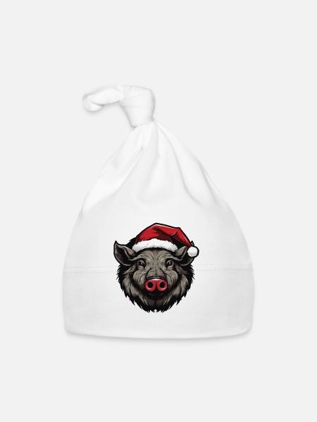 Wild Boar Head Christmas Portrait - Organic Baby Cap - white - Front