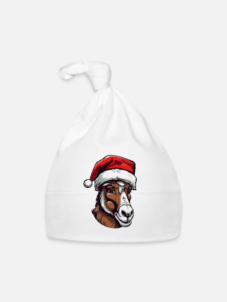Donkey Head Christmas Portrait - Organic Baby Cap - white - Front