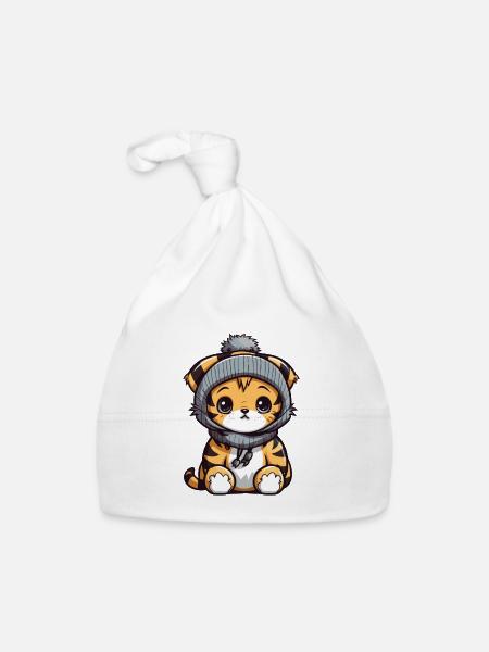Tiger Winter Animal Baby Comic - Organic Baby Cap - white - Front