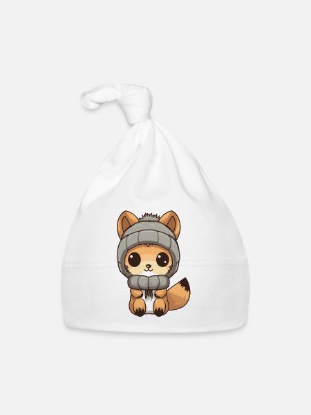 Écureuil hiver Animal bébé bande dessinée - Bonnet bio Bébé - blanc - Devant