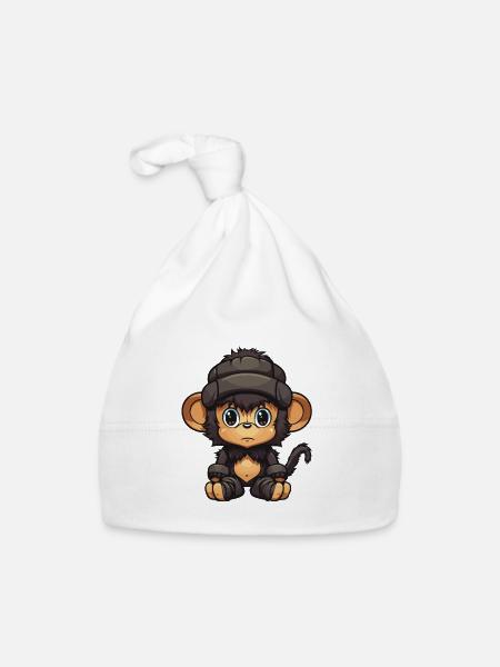 Monkey Winter Animal Baby Comic - Organic Baby Cap - white - Front