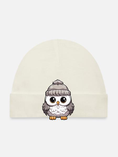 Eule Winter Tier Baby Comic - Baby Bio-Mütze - Weiß - Vorne