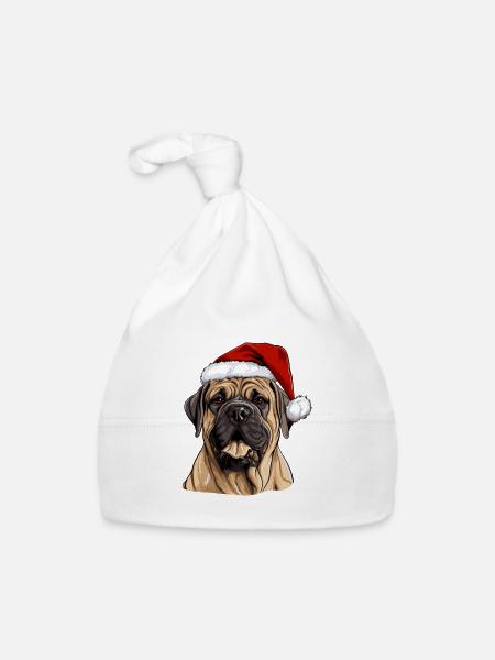 Boerboel chien Noël Portrait de Noël - Bonnet bio Bébé - blanc - Devant