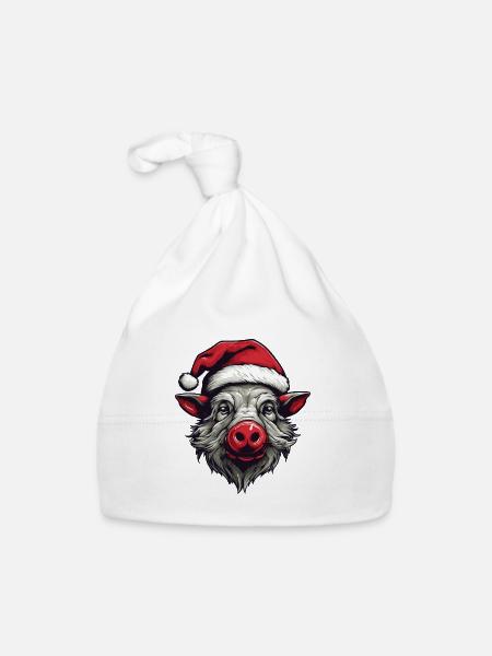 Wild Boar Christmas Animal Portrait Xmas - Organic Baby Cap - white - Front