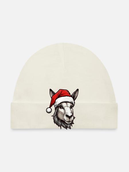 Donkey Christmas Animal Portrait Xmas - Organic Baby Cap - white - Front
