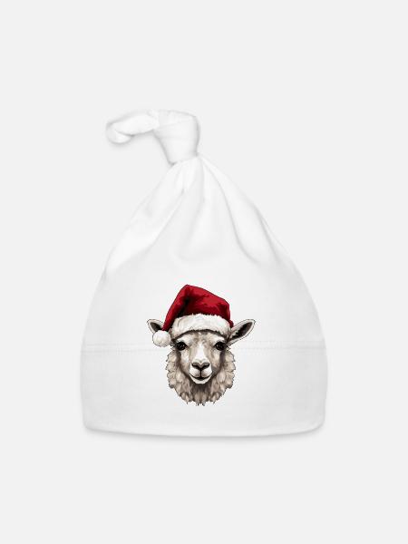 Alpaka Weihnachten Porträt Llama Xmas - Baby Bio-Mütze - Weiß - Vorne