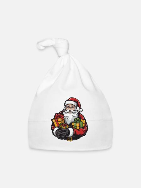 Bande dessinée du Père Noël - Bonnet bio Bébé - blanc - Devant