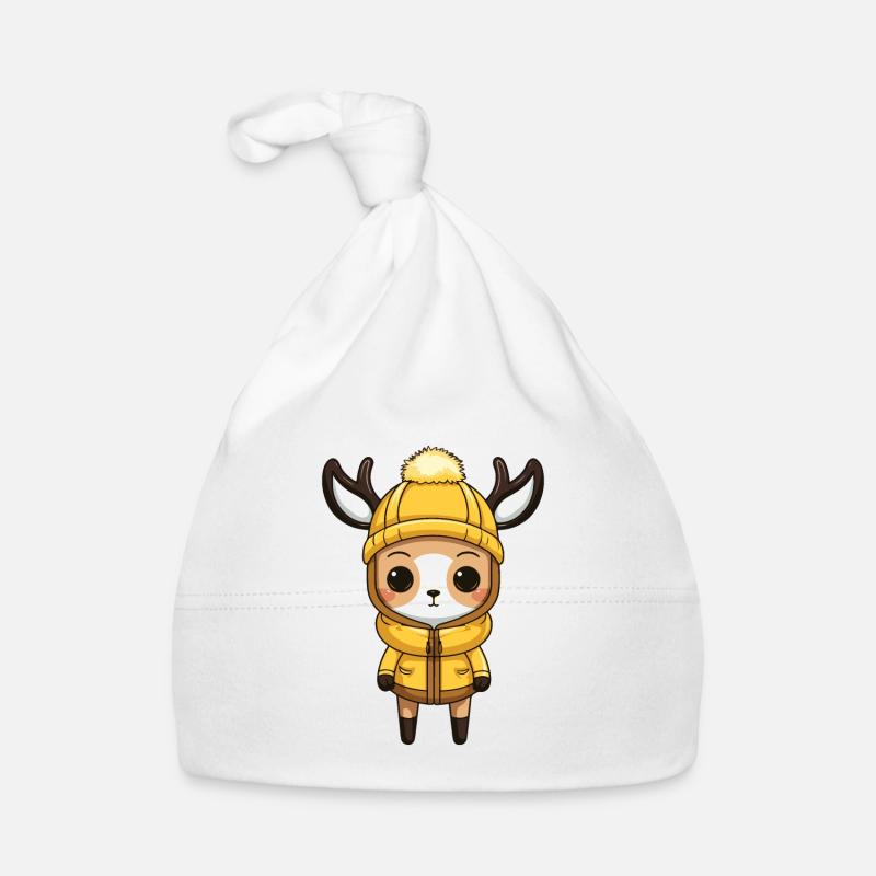 Deer Winter Comic Illustration Organic Baby Cap
