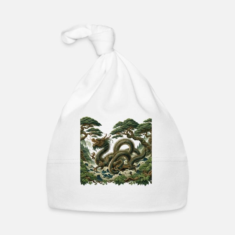 Art du dragon chinois - Bonnet bio Bébé - blanc