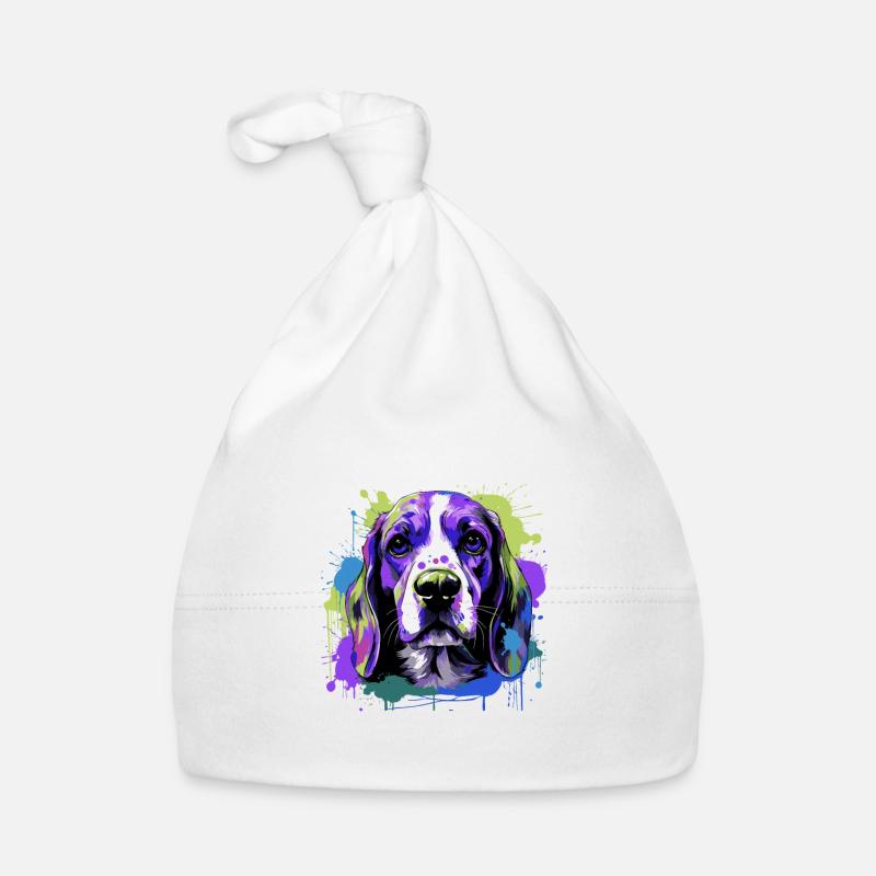 Beagle Chien Tête Portrait Coloré Bonnet bio Bébé